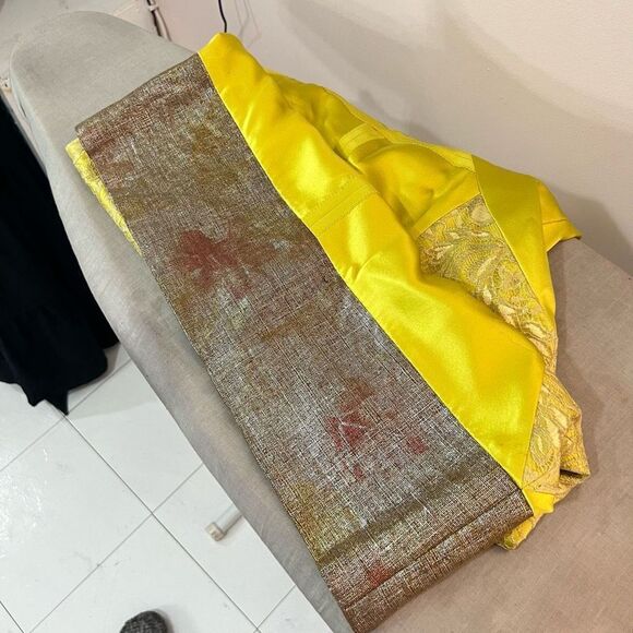 Nicole Miller collection yellow silk satin lace accent strapless cocktail dress - Picture 9 of 10